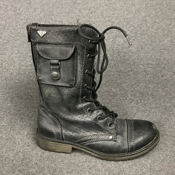 ROXY Seattle IV Black Faux Leather Zip Up Combat Moto Ankle Boots Womens Size 8 - Picture 3 of 11